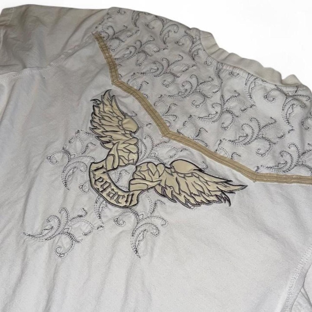 Y2K Raw Blue T-Shirt Mens White Excellent Embroidered Graphic XL